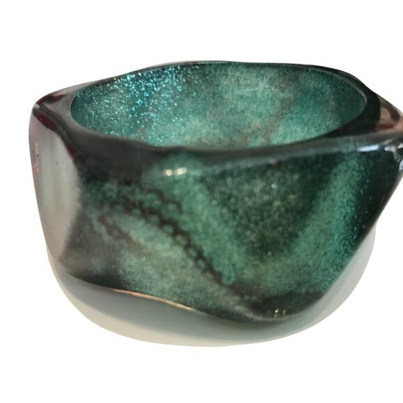 Peacock Lucite Statement Bangle Bracelet Swirled Glitter Green Red Geometric MCM - Picture 5 of 11